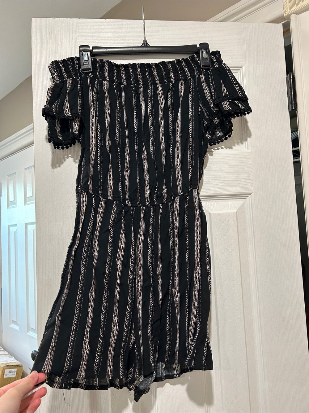 Black Striped Off-Shoulder Romper